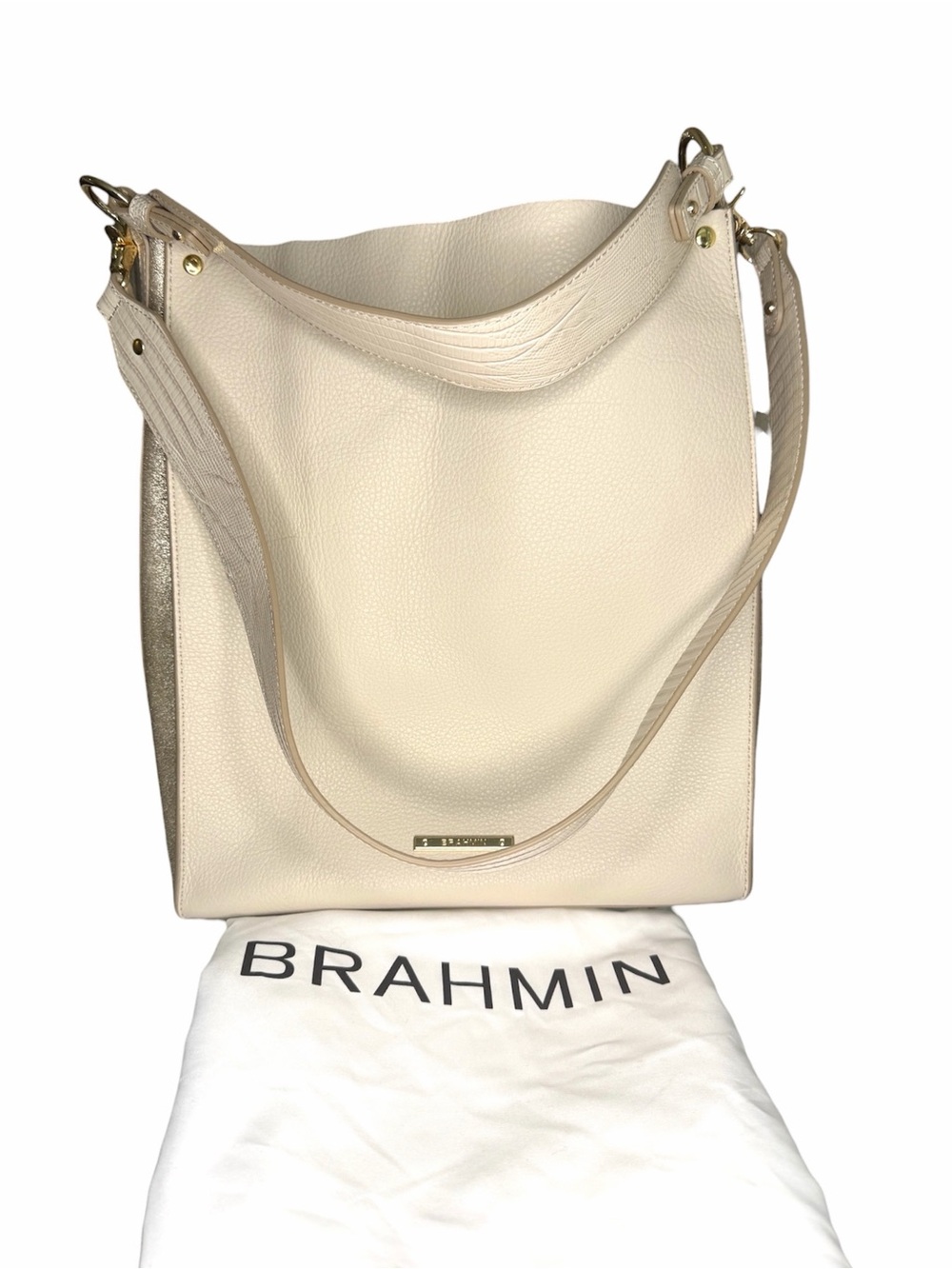 BRAHMIN Nicolette in Sand Boyd Leather Convertible Shoulder Bag with Dust Bag